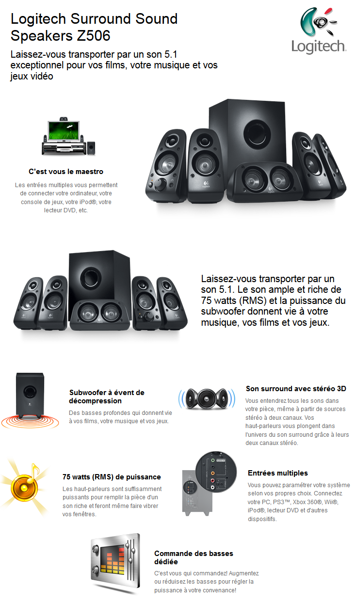 Acheter Logitech Speaker System Z506 - 5.1 maroc