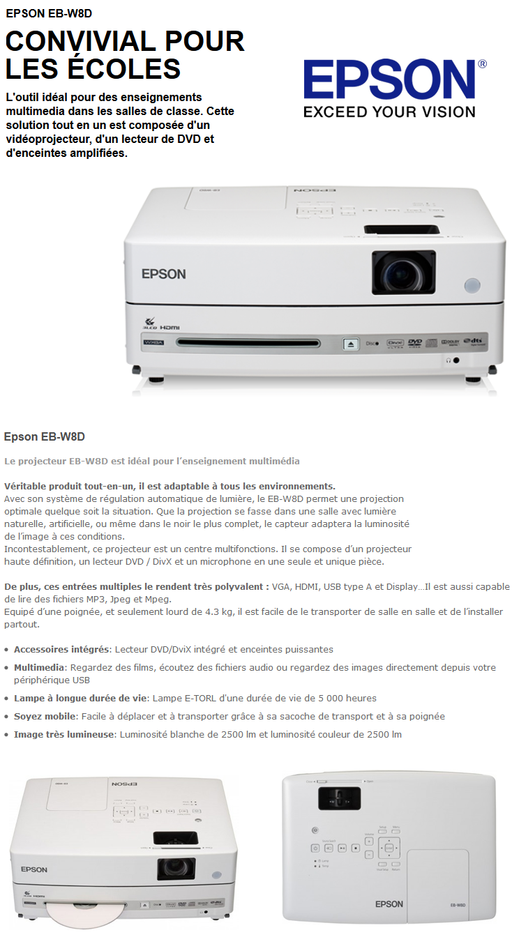 Acheter Projecteur tout-en-un Epson EB-W8D Maroc