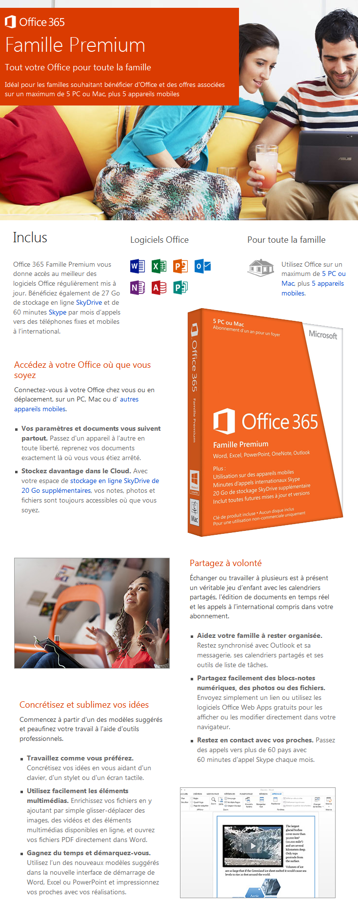 Acheter Microsoft Office 365 Famille Premium 32/64 Bits - Licence d'abonnement ( 1 an ) - jusquà 5 PC et Mac Maroc