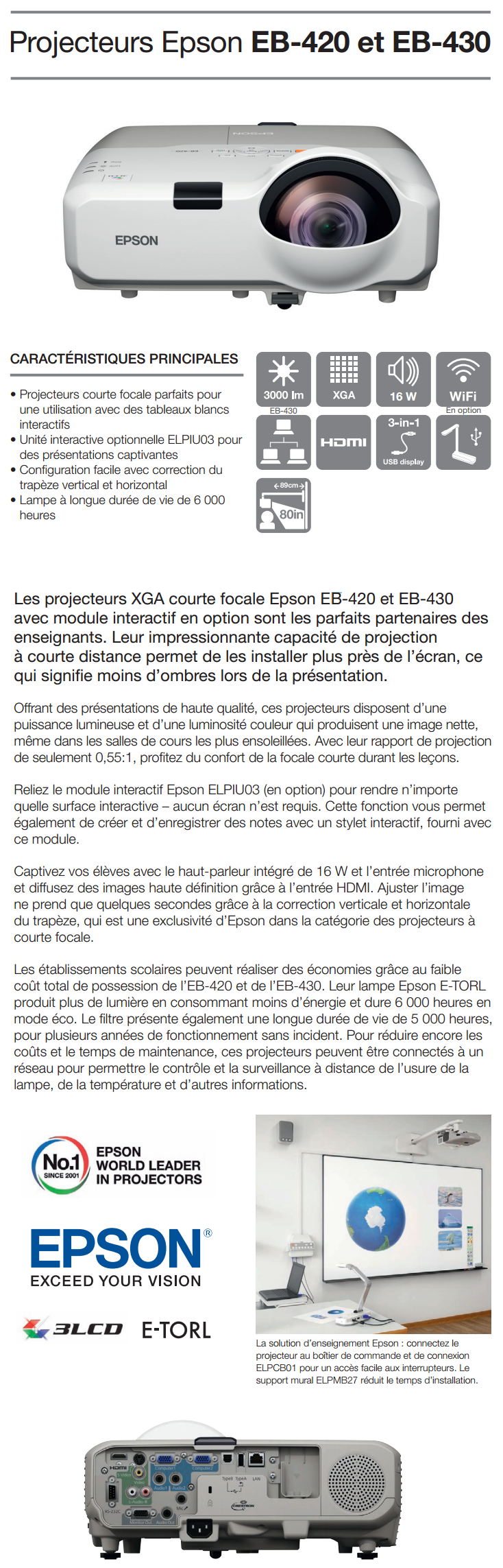 Acheter Vidéoprojecteur XGA LCD Epson EB-420 (V11H447040) Maroc