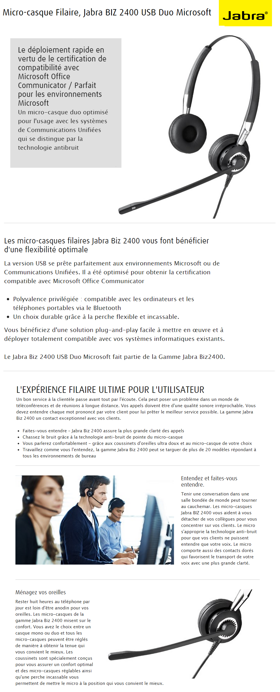 Acheter Micro-casques filaires Jabra Biz 2400 - USB DUO MS (2499-823-104) Maroc