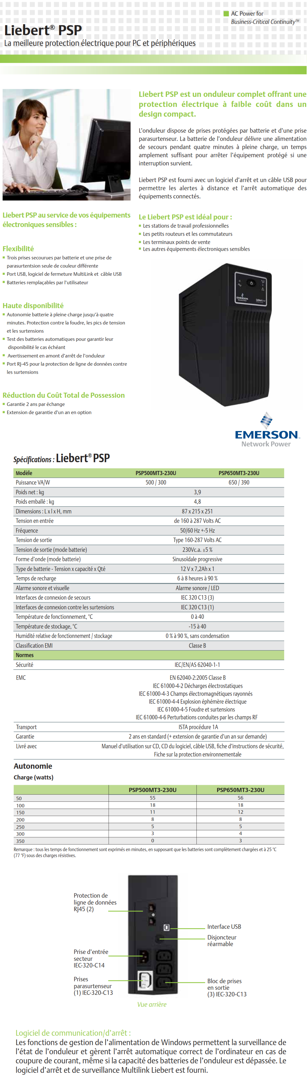 Acheter Onduleur Off-line Emerson Liebert PSP 500VA (300W) 230V UPS Maroc