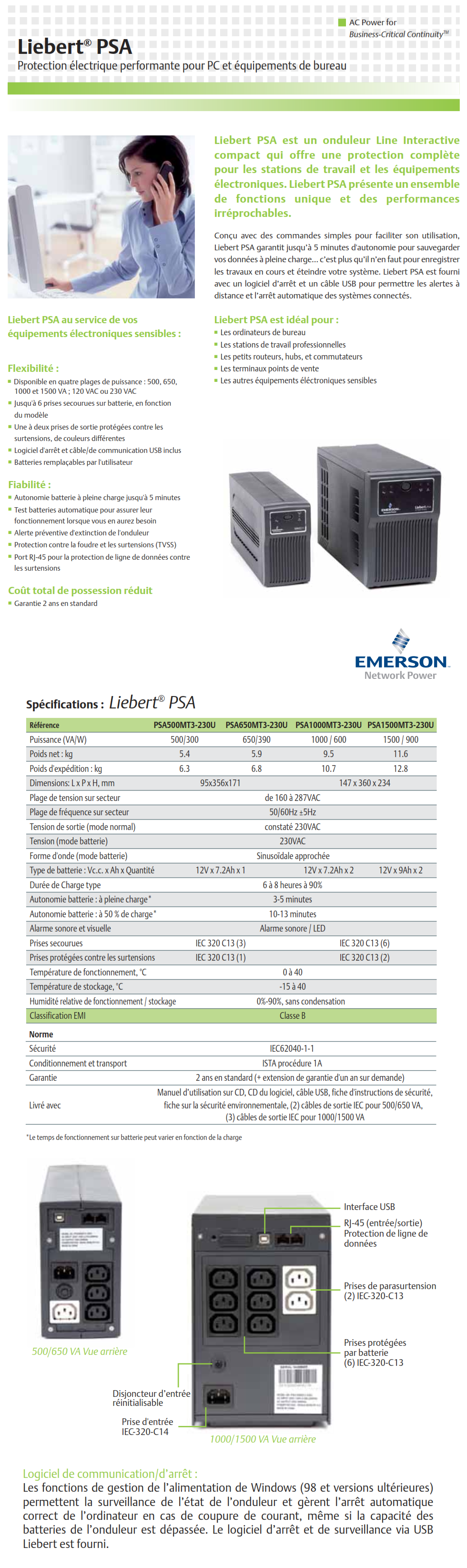 Acheter Onduleur ASI line-interactive Emerson Liebert PSA 650VA (390W) 230V Maroc
