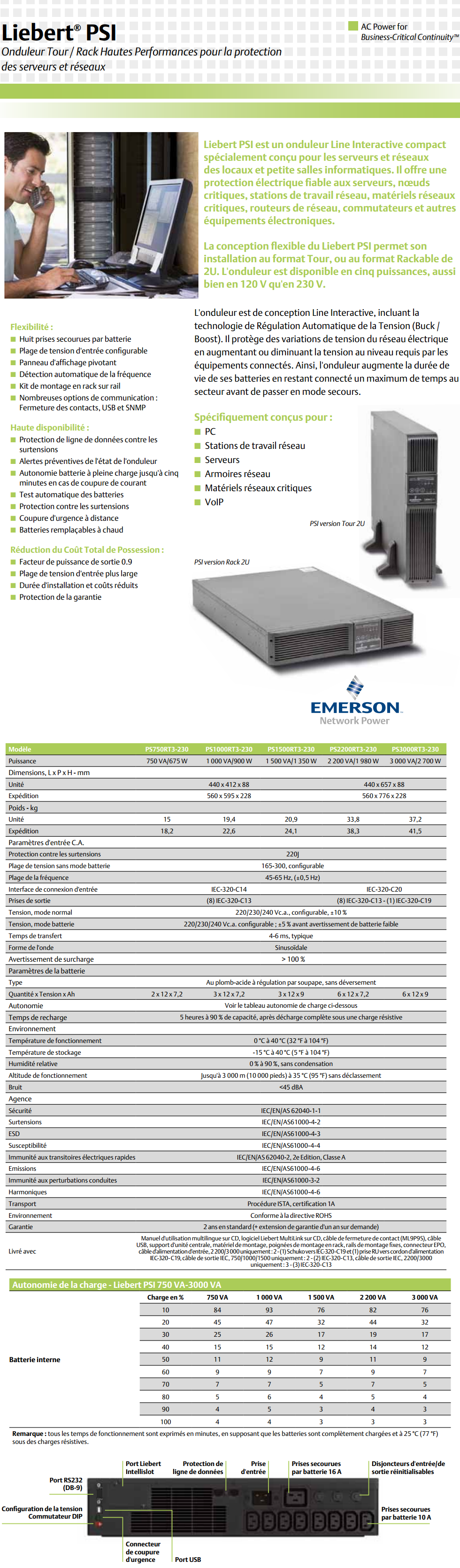 Acheter Onduleur Line interactive Emerson Liebert PSI 750VA (675W) 230V Rack/Tower UPS Maroc