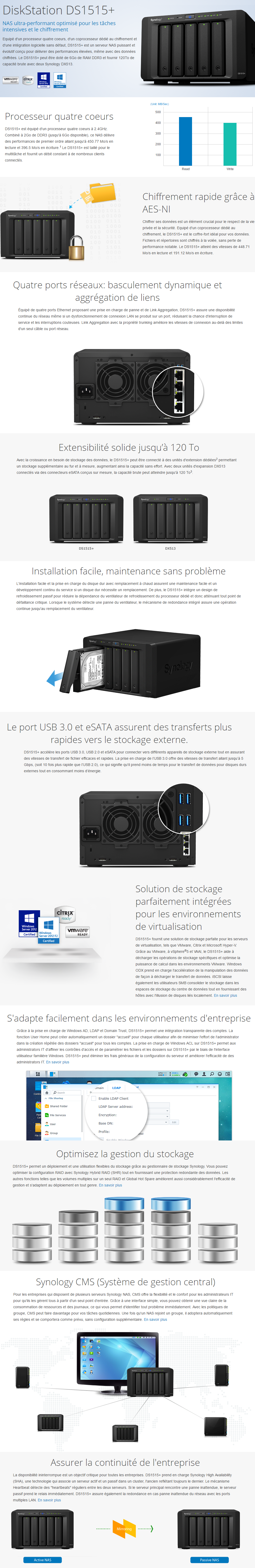 Acheter Serveur NAS ultra-performant à 5 baies Synology DiskStation DS1515+ Maroc