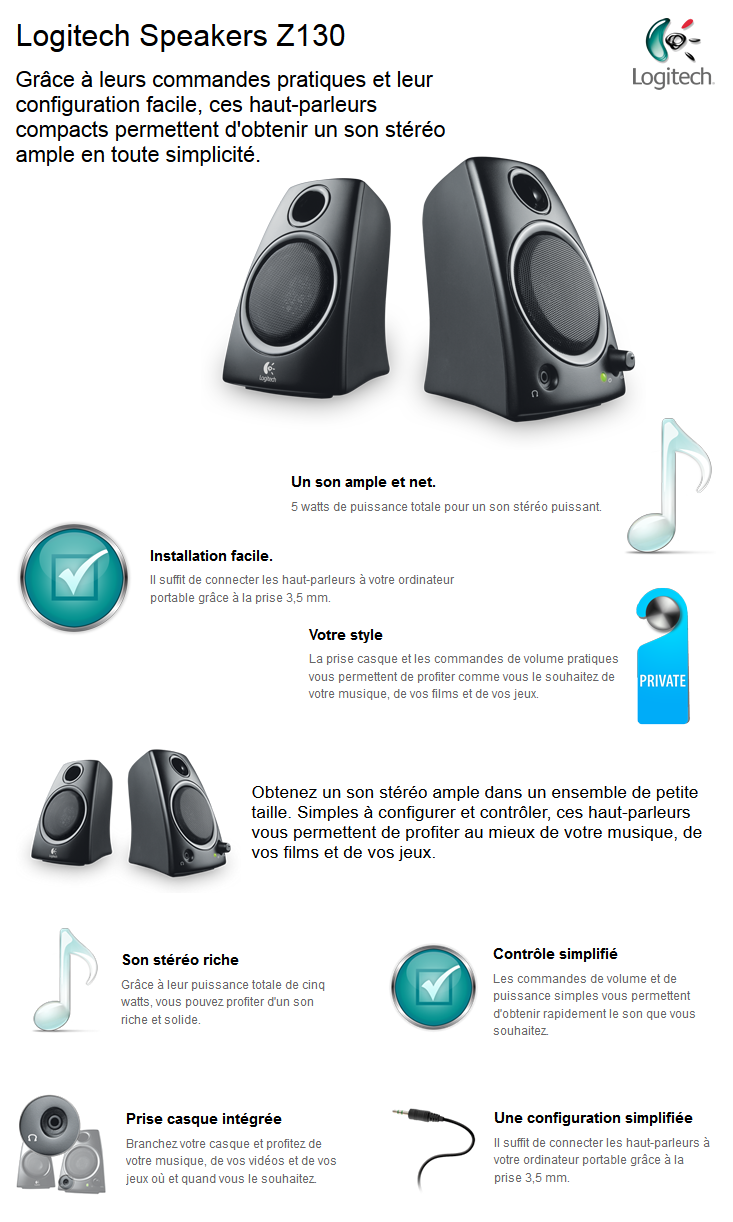 Acheter Logitech Speakers system Z130 stéréo 2.0 maroc